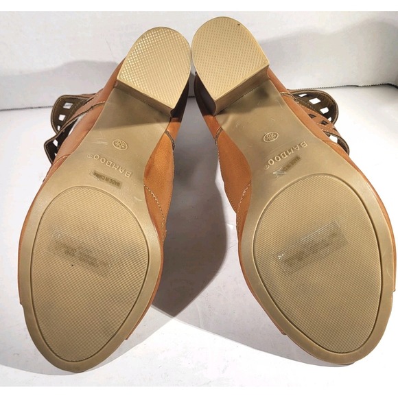 Bamboo EMBARK Shoes Heels Tan Women Caged Open Toe 4.5" Heel Size 10 Boho Hippie - Picture 6 of 10